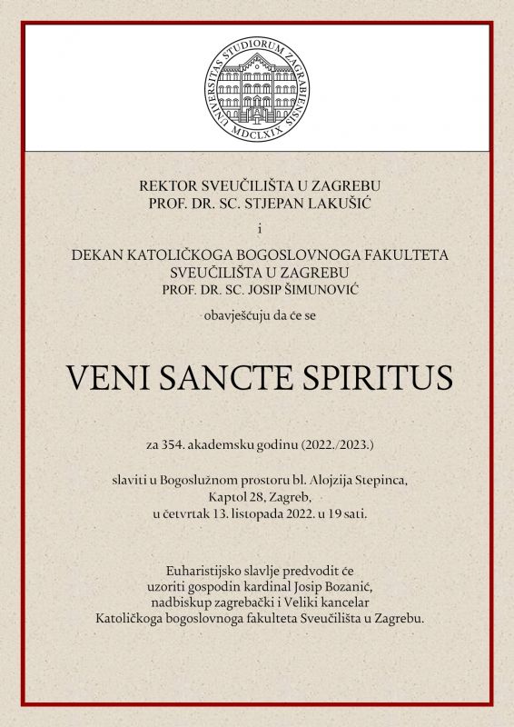 Veni Sancte Spiritus za akademsku godinu 2022./2023.