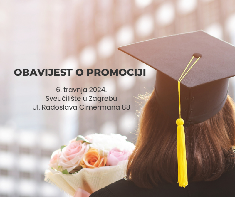 Obavijest o održavanju svečane promocije za studente prijediplomskih, diplomskih i specijalističkih studija