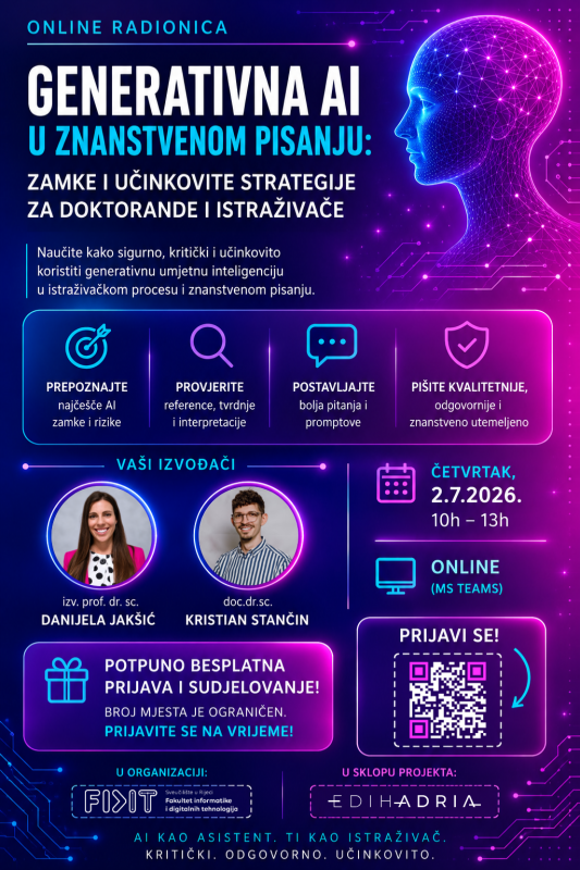 Poziv na radionicu „Generativna AI u znanstvenom pisanju“ u sklopu EDIH Adria 2.0