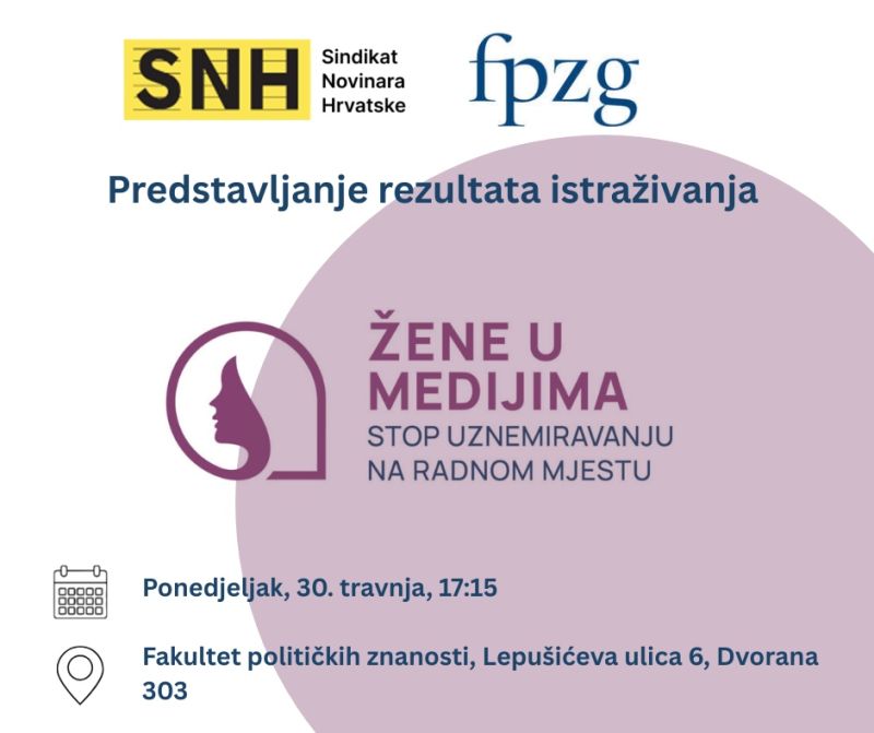 Poziv na predstavljanje Nacionalnog izvještaja Žene u medijima: Uznemiravanje i napadi na medijske radnice