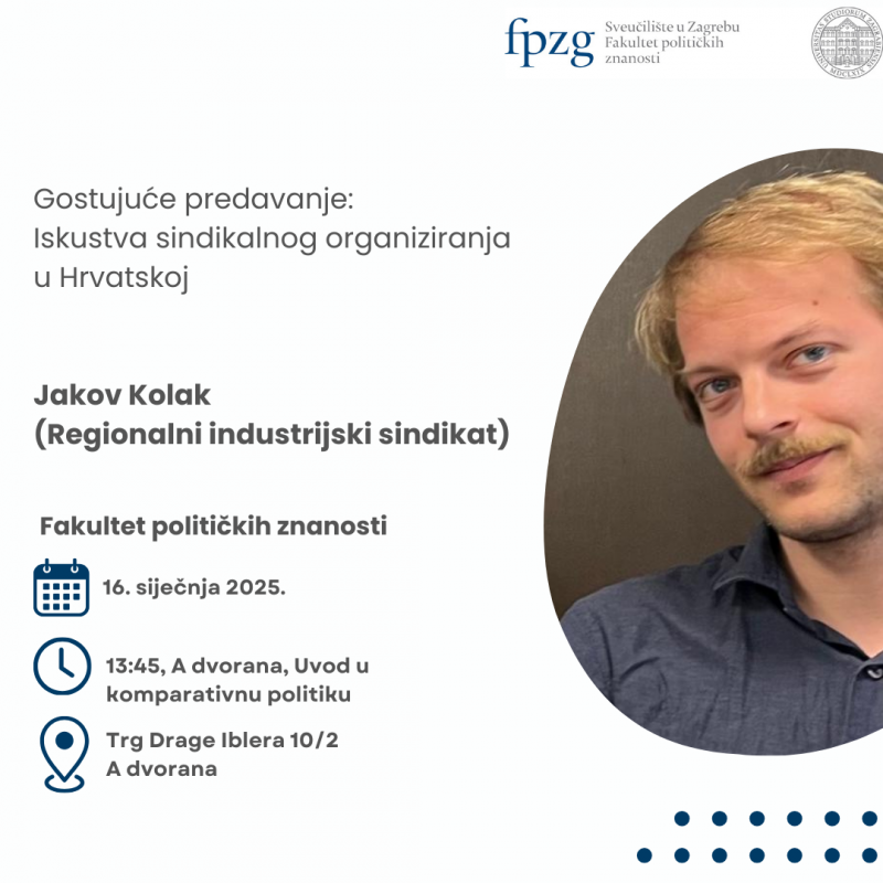 Gostujuće predavanje: Iskustva sindikalnog organiziranja u Hrvatskoj