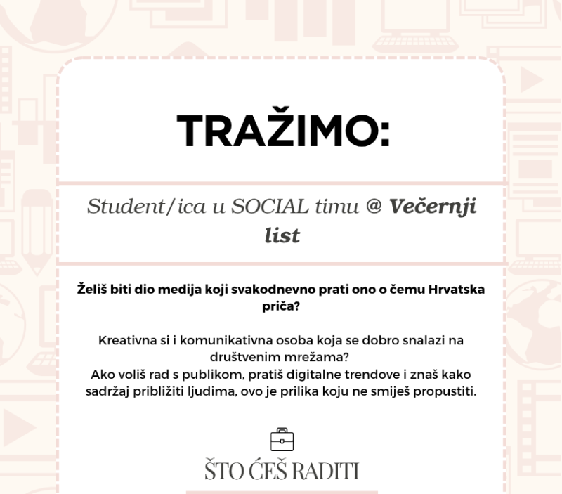 Večernji list traži studenta/icu za rad u SOCIAL timu
